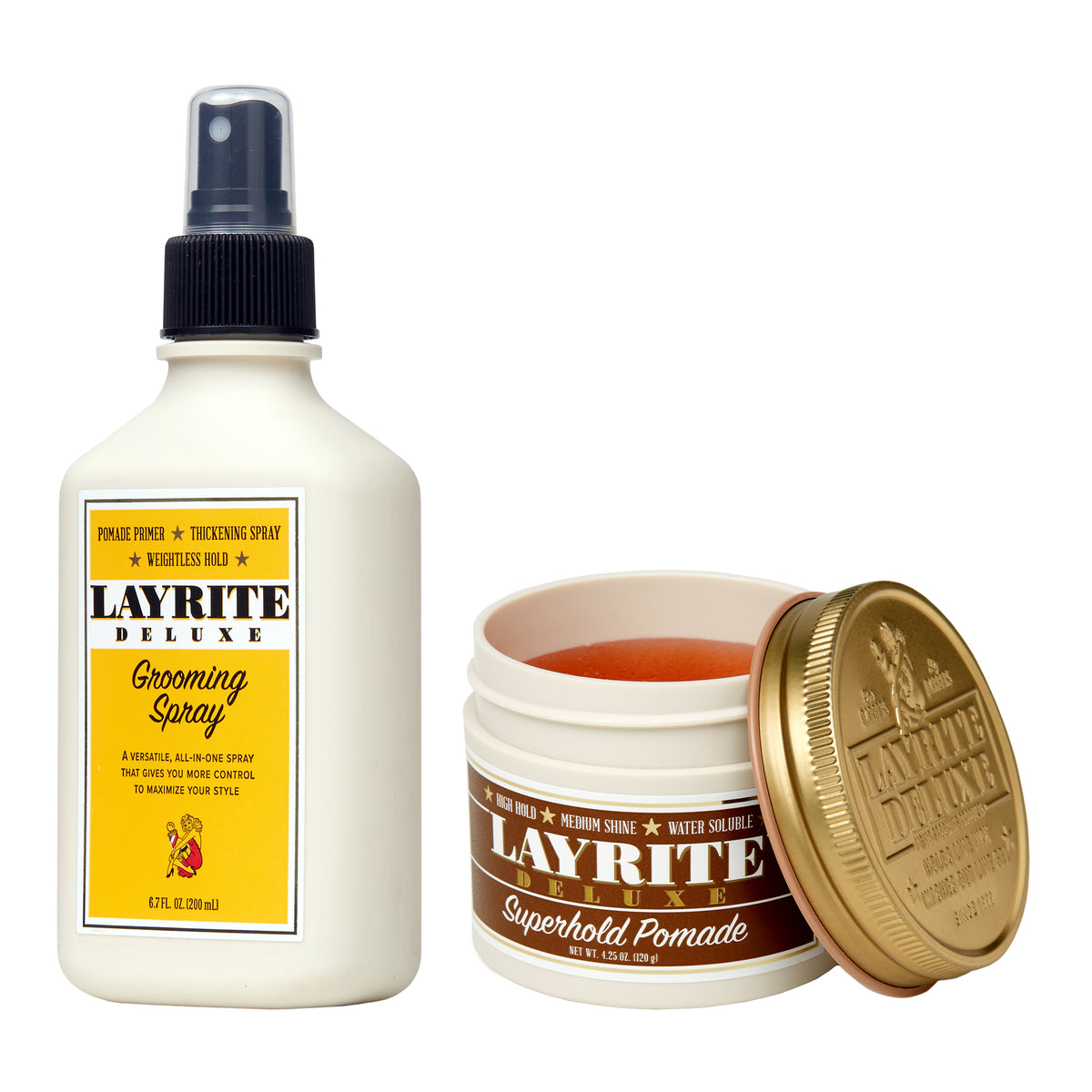 Maximum Control Bundle – Superhold Pomade + Grooming Spray – Layrite